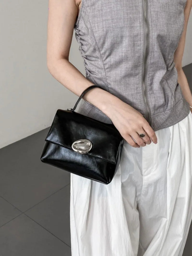 High Quality Cowhide Handbags 2024 New Small Square Bag All-match Fashion Portable Crossbody Shoulder Purses Elegant Pouch