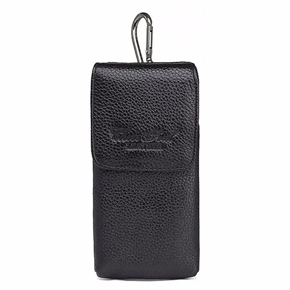 High Quality Cowhide Waist Bags Loop Skin Belt Fanny Pack Male Casual Hook 5-6'' Genuine Leather Men Mobile/Cell Phone Case Bag