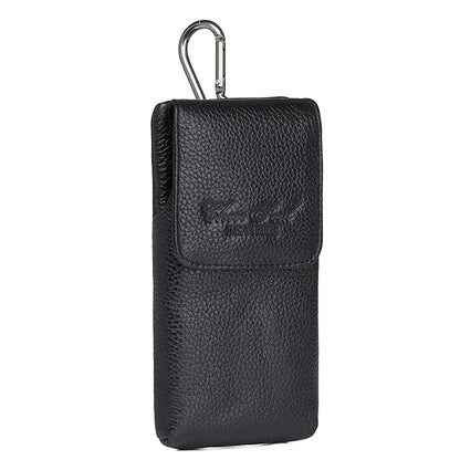 High Quality Cowhide Waist Bags Loop Skin Belt Fanny Pack Male Casual Hook 5-6'' Genuine Leather Men Mobile/Cell Phone Case Bag