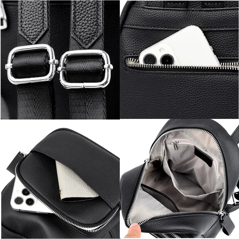 High Quality Cowhide Women's Backpack Designer Schoolbag Travel Solid Color Backpacks 2023 Luxury Genuine Leather Women Backpack