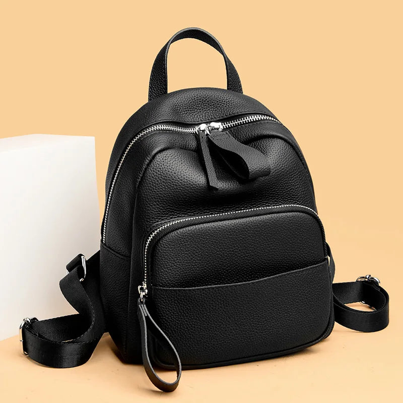 High Quality Cowhide Women's Backpack Designer Schoolbag Travel Solid Color Backpacks 2023 Luxury Genuine Leather Women Backpack