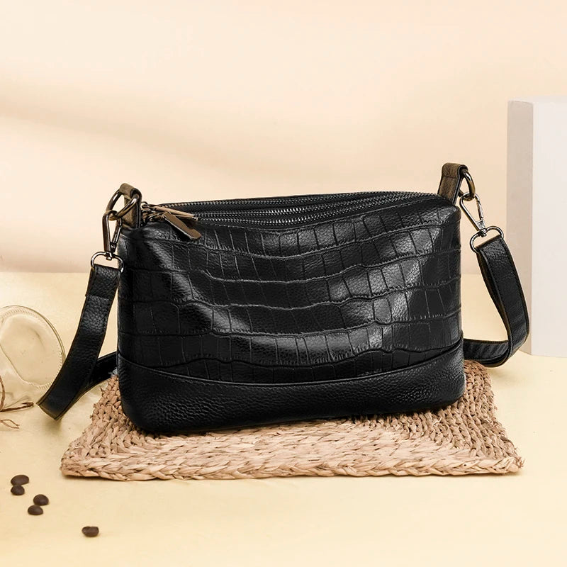 High Quality Crocod Pattern Genuine Leather Shoulder Crossbody Bag for Women 2023 Designer 3 Layers Cowhide Handbags Women's bag