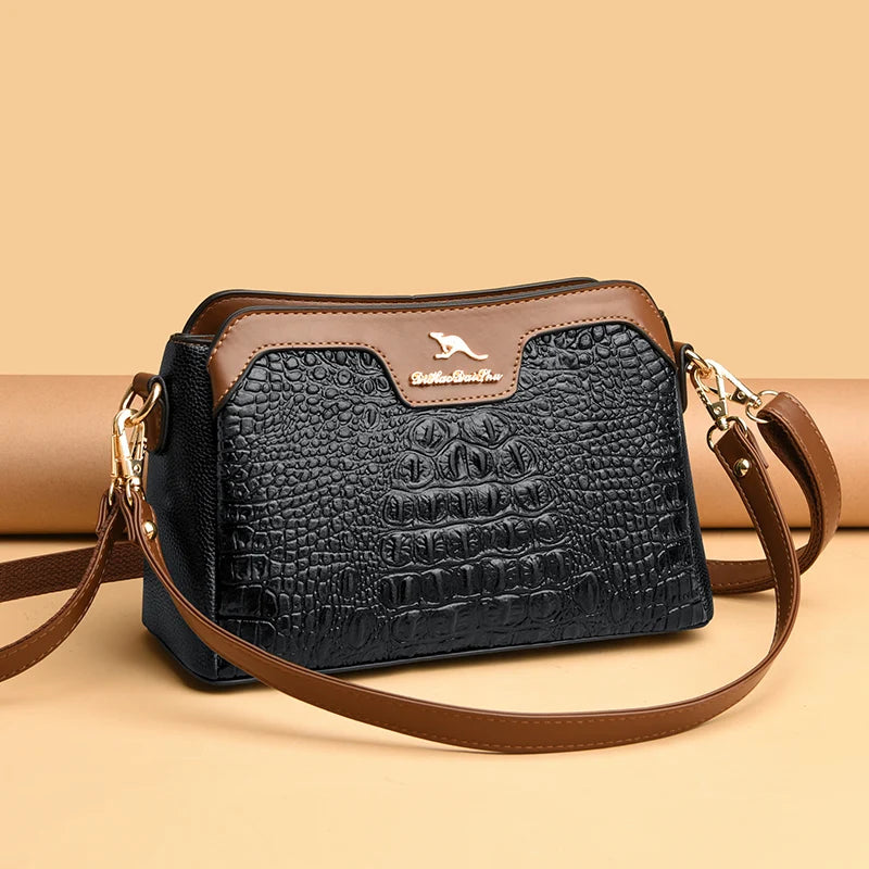 High Quality Crocod Pattern Leather Shoulder Crossbody Bag For Women Designer 3 Layers Handbag Luxury Small Female Messenger Sac