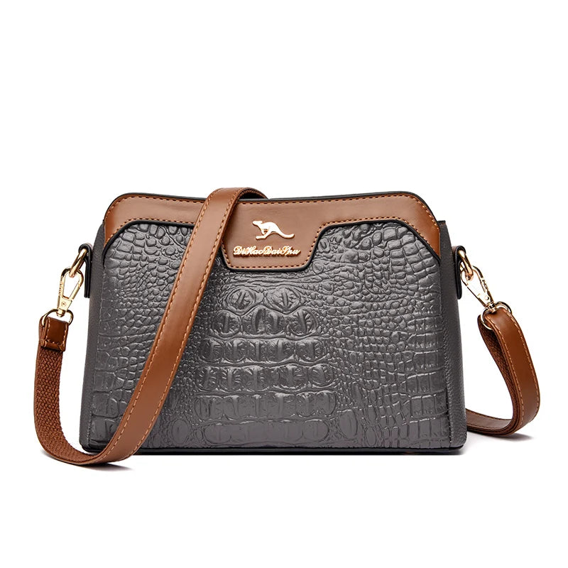 High Quality Crocod Pattern Leather Shoulder Crossbody Bag For Women Designer 3 Layers Handbag Luxury Small Female Messenger Sac