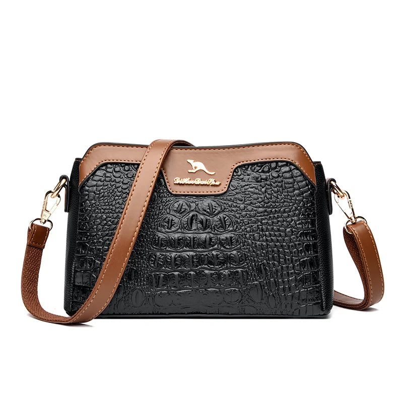 High Quality Crocod Pattern Leather Shoulder Crossbody Bag For Women Designer 3 Layers Handbag Luxury Small Female Messenger Sac