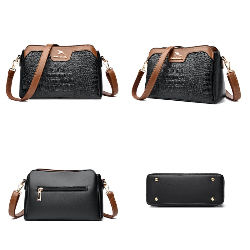 High Quality Crocod Pattern Leather Shoulder Crossbody Bag For Women Designer 3 Layers Handbag Luxury Small Female Messenger Sac