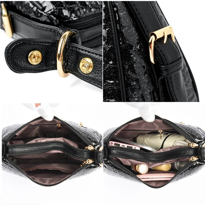 High Quality Crocodile Leather Pattern Shoulder Messenger Bag - Thumbnail 2