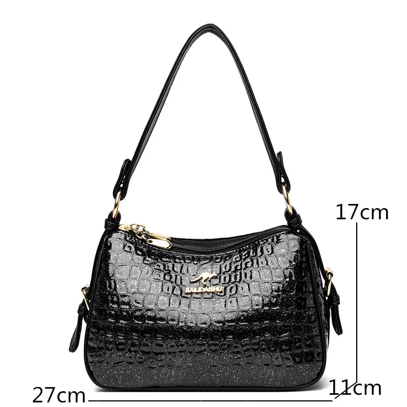 High Quality Crocodile Leather Pattern Shoulder Messenger Bag - Thumbnail 4