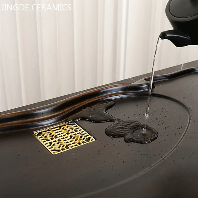 High Quality Ebony Log Tea Tray Large Size Drained Solid Wood Tea Table Decoration Chinese Living Room Tea Ceremony Tools