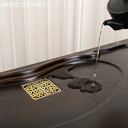 High Quality Ebony Log Tea Tray Large Size Drained Solid Wood Tea Table Decoration Chinese Living Room Tea Ceremony Tools