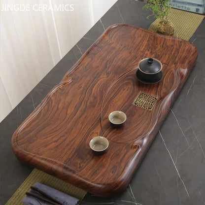 High Quality Ebony Log Tea Tray Large Size Drained Solid Wood Tea Table Decoration Chinese Living Room Tea Ceremony Tools