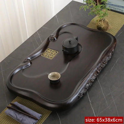 High Quality Ebony Log Tea Tray Large Size Drained Solid Wood Tea Table Decoration Chinese Living Room Tea Ceremony Tools