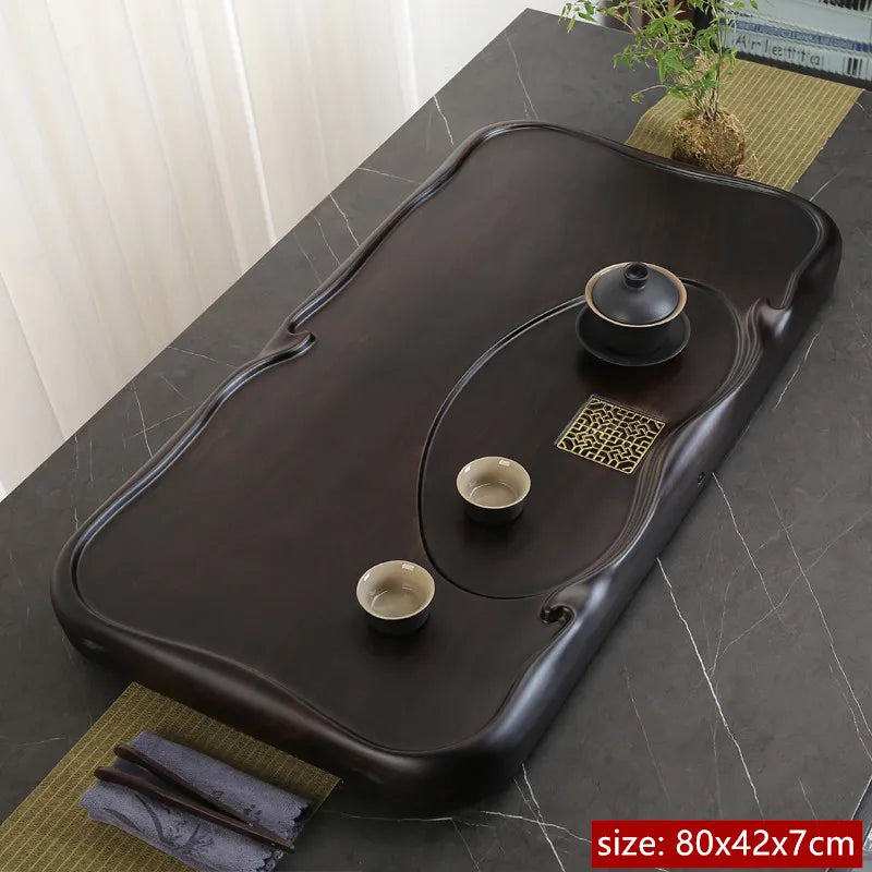 High Quality Ebony Log Tea Tray Large Size Drained Solid Wood Tea Table Decoration Chinese Living Room Tea Ceremony Tools