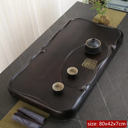 High Quality Ebony Log Tea Tray Large Size Drained Solid Wood Tea Table Decoration Chinese Living Room Tea Ceremony Tools