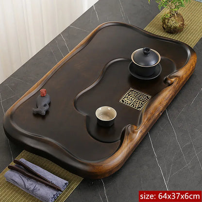 High Quality Ebony Log Tea Tray Large Size Drained Solid Wood Tea Table Decoration Chinese Living Room Tea Ceremony Tools