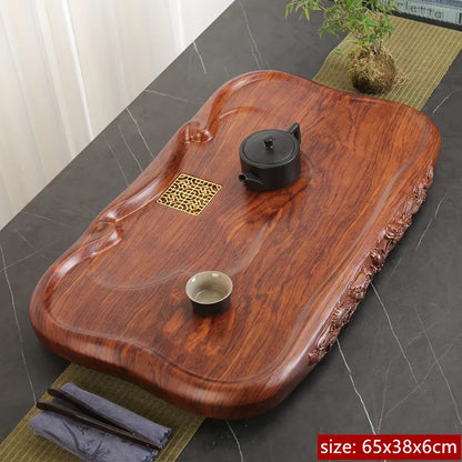 High Quality Ebony Log Tea Tray Large Size Drained Solid Wood Tea Table Decoration Chinese Living Room Tea Ceremony Tools