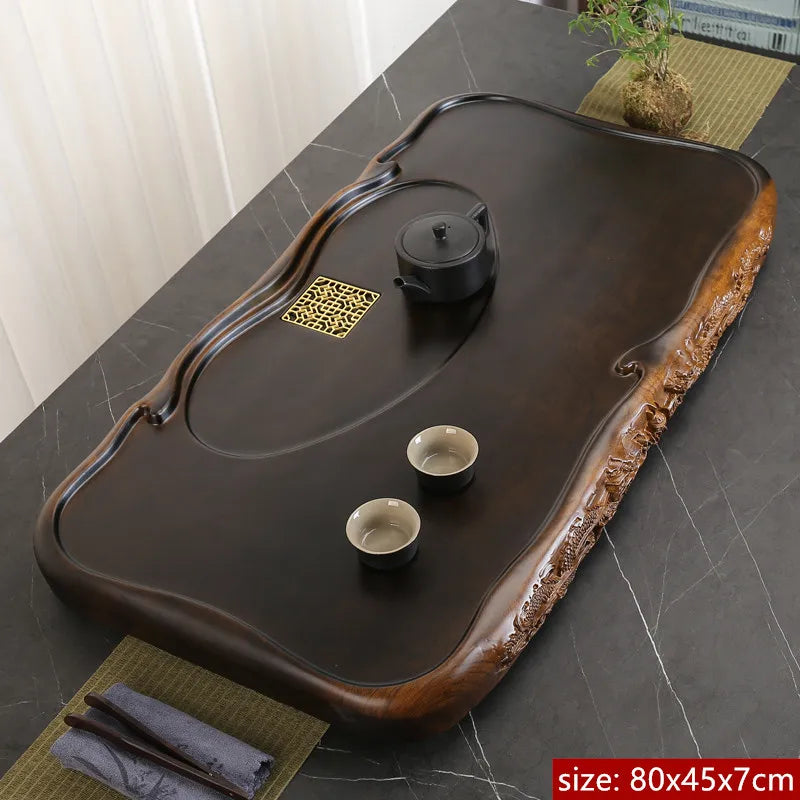 High Quality Ebony Log Tea Tray Large Size Drained Solid Wood Tea Table Decoration Chinese Living Room Tea Ceremony Tools