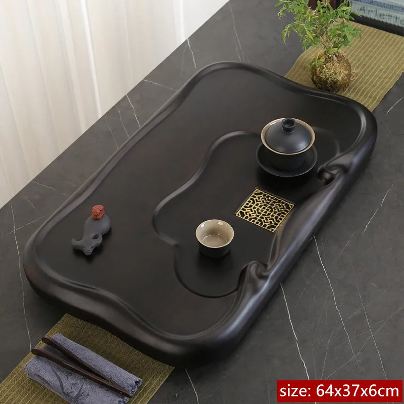 High Quality Ebony Log Tea Tray Large Size Drained Solid Wood Tea Table Decoration Chinese Living Room Tea Ceremony Tools