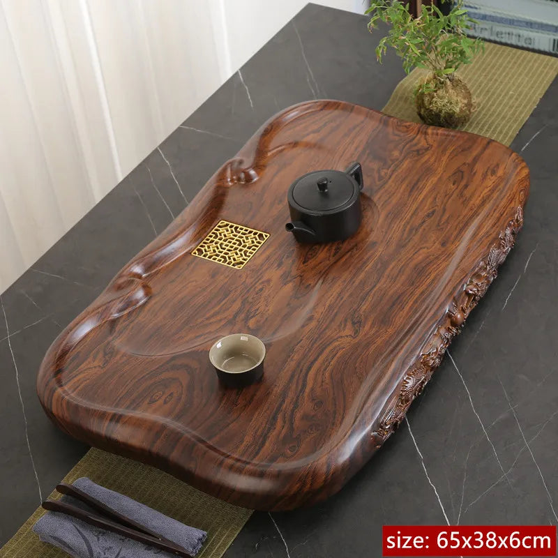 High Quality Ebony Log Tea Tray Large Size Drained Solid Wood Tea Table Decoration Chinese Living Room Tea Ceremony Tools