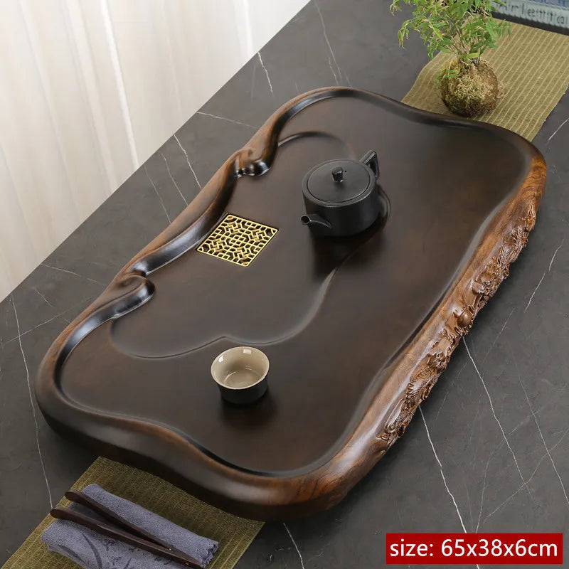 High Quality Ebony Log Tea Tray Large Size Drained Solid Wood Tea Table Decoration Chinese Living Room Tea Ceremony Tools