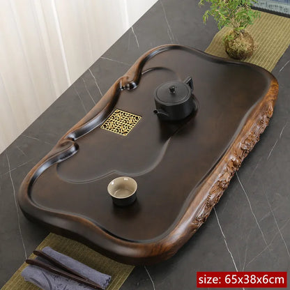 High Quality Ebony Log Tea Tray Large Size Drained Solid Wood Tea Table Decoration Chinese Living Room Tea Ceremony Tools