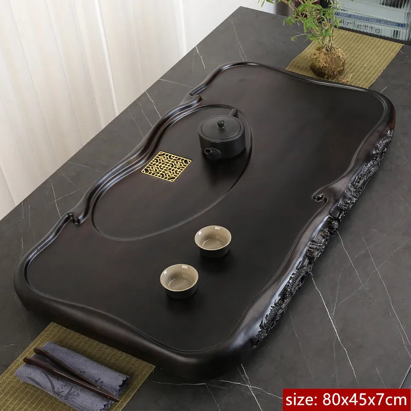 High Quality Ebony Log Tea Tray Large Size Drained Solid Wood Tea Table Decoration Chinese Living Room Tea Ceremony Tools