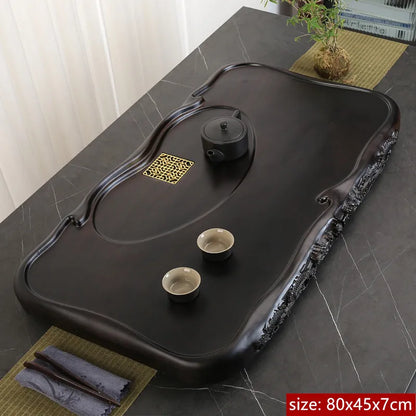 High Quality Ebony Log Tea Tray Large Size Drained Solid Wood Tea Table Decoration Chinese Living Room Tea Ceremony Tools