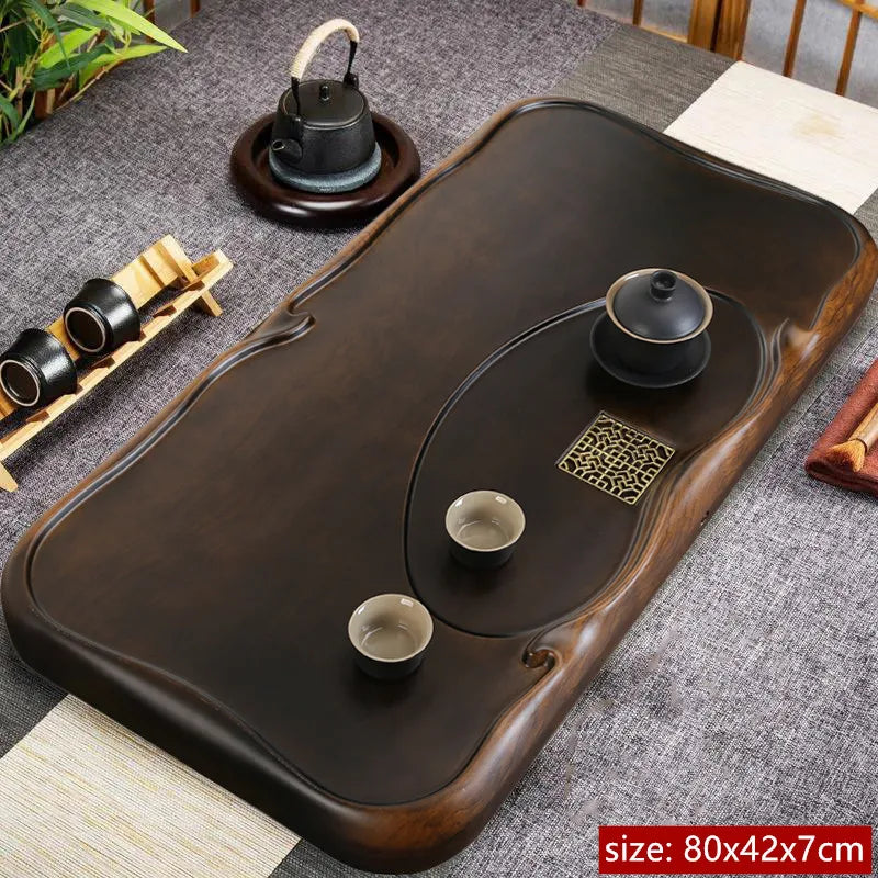 High Quality Ebony Log Tea Tray Large Size Drained Solid Wood Tea Table Decoration Chinese Living Room Tea Ceremony Tools