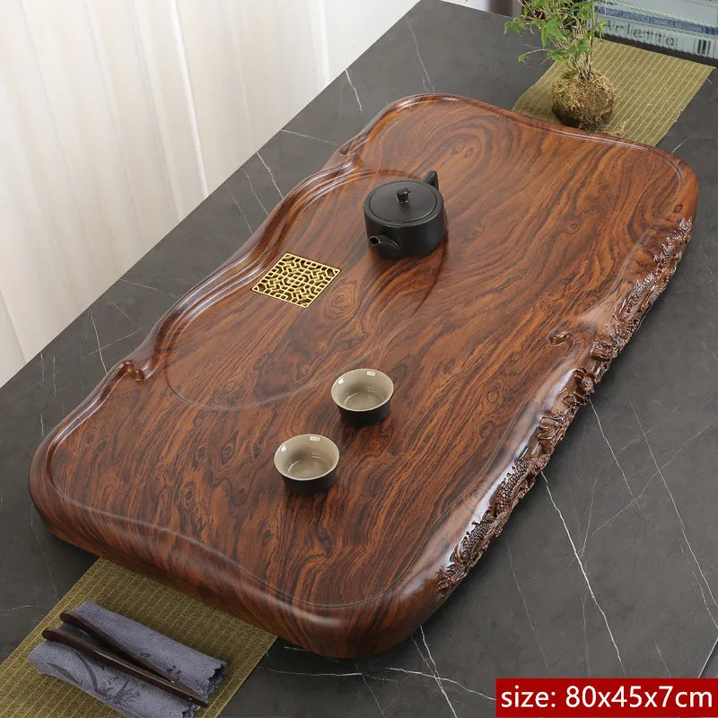 High Quality Ebony Log Tea Tray Large Size Drained Solid Wood Tea Table Decoration Chinese Living Room Tea Ceremony Tools