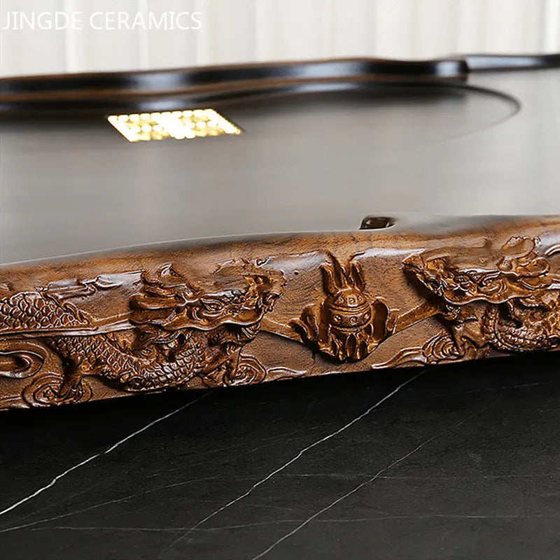 High Quality Ebony Log Tea Tray Large Size Drained Solid Wood Tea Table Decoration Chinese Living Room Tea Ceremony Tools