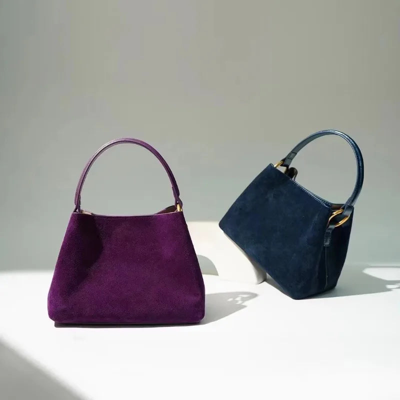High Quality Evening Bag Vintage Nubuck Leather Handbags Simple Elegant Vintage Purses Large Capacity Commuter Solid Bolsas