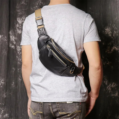 High Quality Fanny for Men Genuine Leather Fashion Party Sling Shoulder Bag Male Travel Black Waist Packs