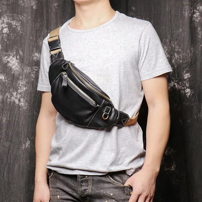 High Quality Fanny for Men Genuine Leather Fashion Party Sling Shoulder Bag Male Travel Black Waist Packs