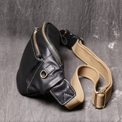 High Quality Fanny for Men Genuine Leather Fashion Party Sling Shoulder Bag Male Travel Black Waist Packs