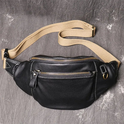 High Quality Fanny for Men Genuine Leather Fashion Party Sling Shoulder Bag Male Travel Black Waist Packs