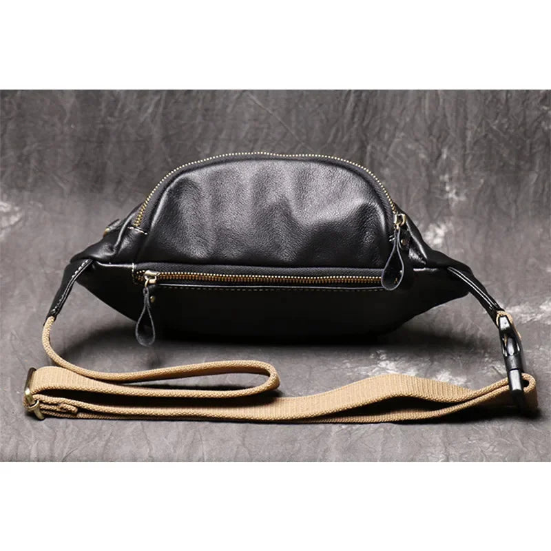 High Quality Fanny for Men Genuine Leather Fashion Party Sling Shoulder Bag Male Travel Black Waist Packs