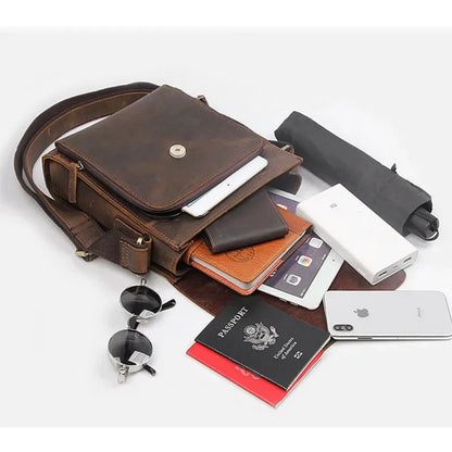 High Quality Flap Crazy Horse Shoulder Men Genuine Crossbody Bag Male Real Leather Travel Handbag Totes