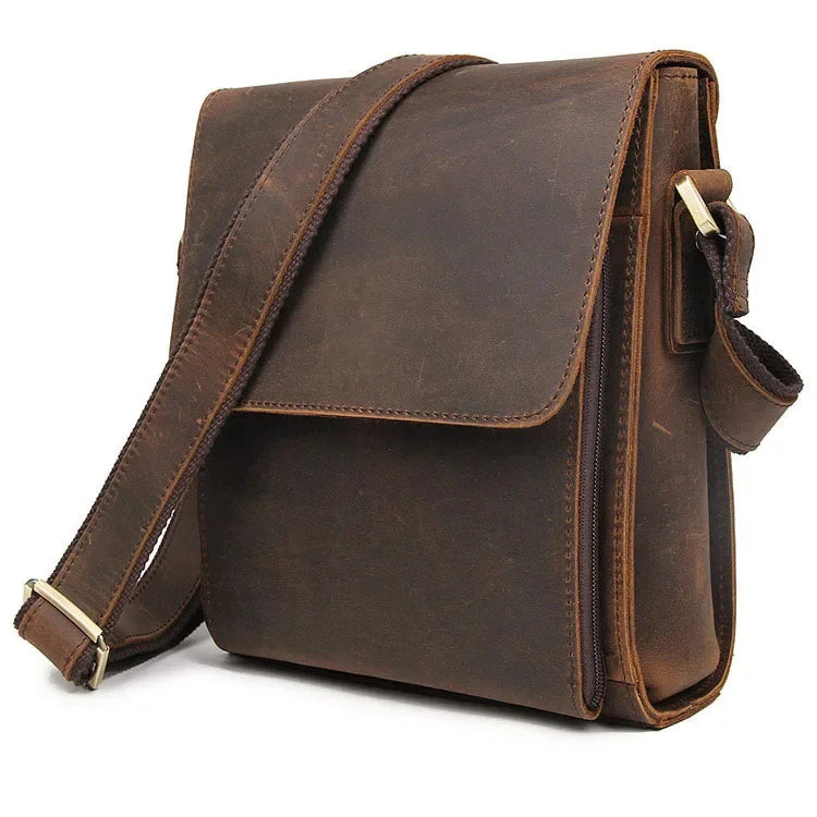 High Quality Flap Crazy Horse Shoulder Men Genuine Crossbody Bag Male Real Leather Travel Handbag Totes