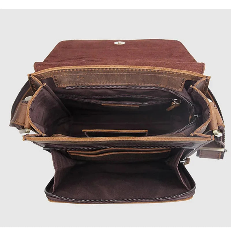 High Quality Flap Crazy Horse Shoulder Men Genuine Crossbody Bag Male Real Leather Travel Handbag Totes