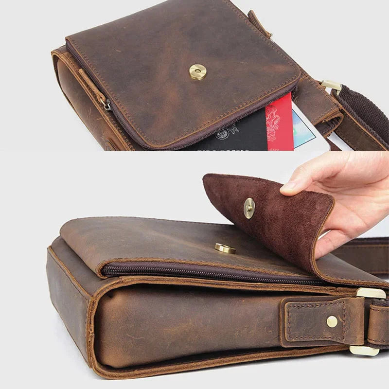 High Quality Flap Crazy Horse Shoulder Men Genuine Crossbody Bag Male Real Leather Travel Handbag Totes