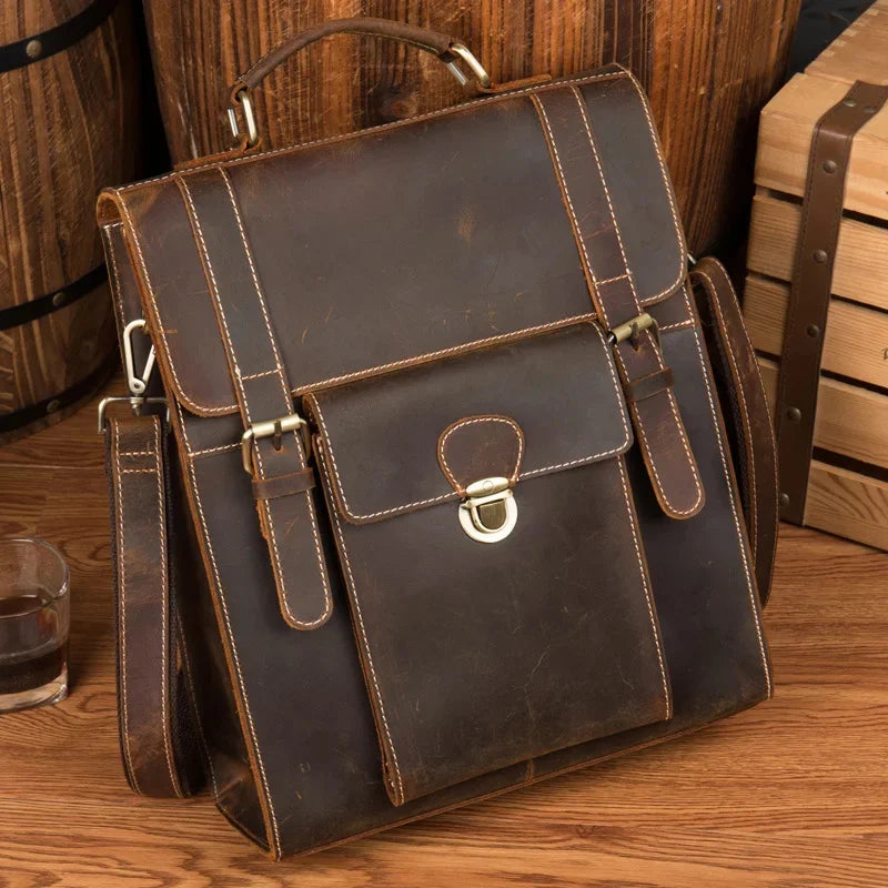 High Quality For Men Women Genuine Leather Shoool Backpack Girls Boys Day Travel Bag