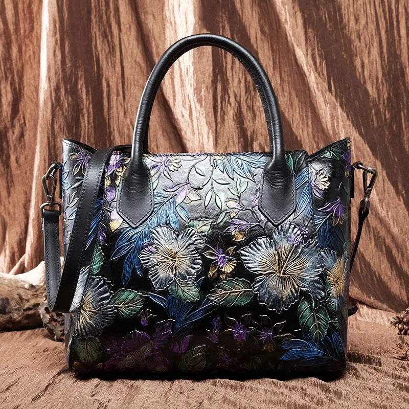 High Quality Genuine Embossed Leather Top Handle Bag Tote Large Capacity Women Natural Skin Shoulder Shopping Handbag Bags