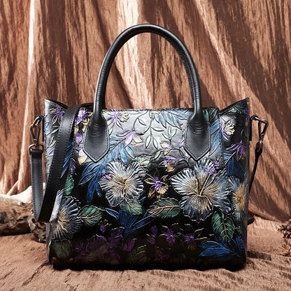 High Quality Genuine Embossed Leather Top Handle Bag Tote Large Capacity Women Natural Skin Shoulder Shopping Handbag Bags