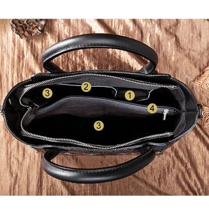 High Quality Genuine Embossed Leather Top Handle Bag Tote Large Capacity Women Natural Skin Shoulder Shopping Handbag Bags