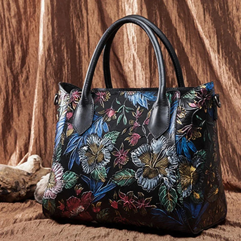 High Quality Genuine Embossed Leather Top Handle Bag Tote Large Capacity Women Natural Skin Shoulder Shopping Handbag Bags