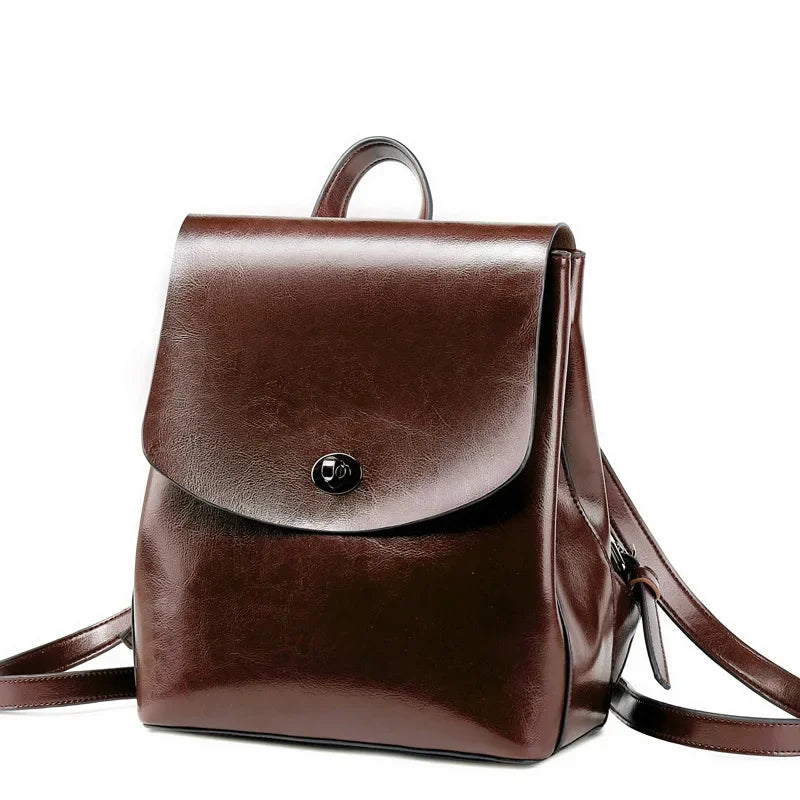 High Quality Genuine Leather Backpack For Girls Daypack Female Fashion Knapsack Vintage Casual Women Oil Wax Cowhide Rucksack