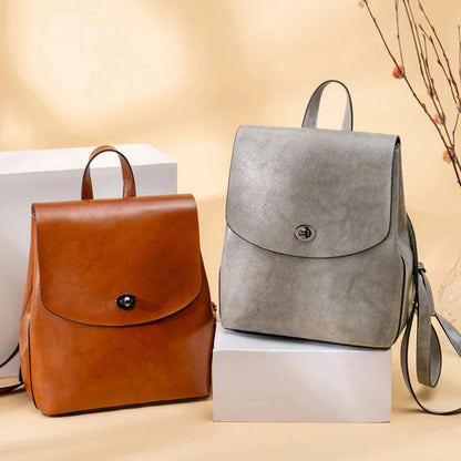 High Quality Genuine Leather Backpack For Girls Daypack Female Fashion Knapsack Vintage Casual Women Oil Wax Cowhide Rucksack