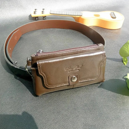 High Quality Genuine Leather Belt Hip Fanny Pack Cowhide Purse Skin Hook Bum Pouch Men's Cell Phone Case Cigarette Waist Bag