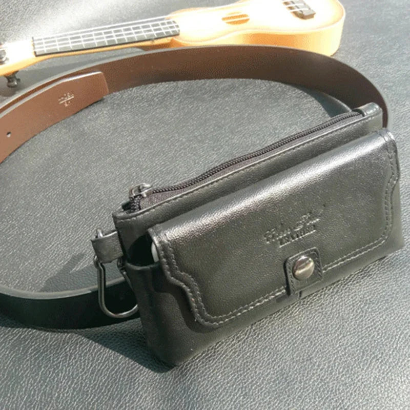High Quality Genuine Leather Belt Hip Fanny Pack Cowhide Purse Skin Hook Bum Pouch Men's Cell Phone Case Cigarette Waist Bag