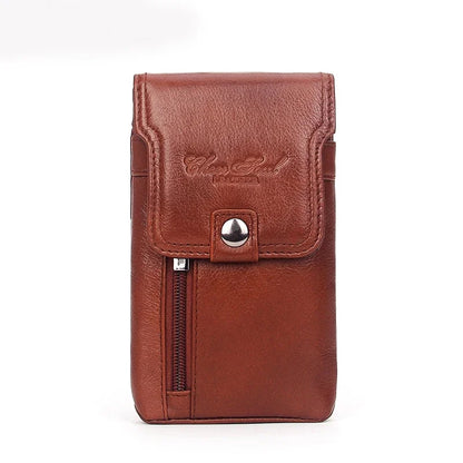 High Quality Genuine Leather Belt Hip Fanny Pack Cowhide Purse Skin Hook Bum Pouch Men's Cell Phone Case Cigarette Waist Bag